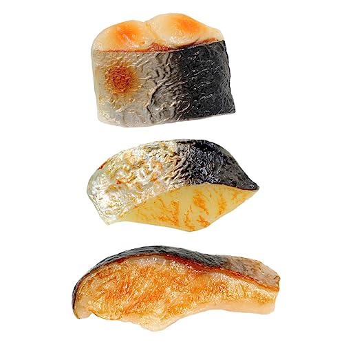 DECHOUS 3st Nachgemachte Fischnuggets Kuchen Attrappen Gefälschte Meeresfrüchte Meerestierfiguren Klein Happy Meal Spielzeug Oktopus-Gummi Lachs Aus Plastik PVC Esstisch Puppe Kind von DECHOUS