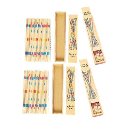 DECHOUS 4 Boxen Holz Pick Up Sticks Spiel Traditionelles Pädagogisches Geschicklichkeitsspiel für Fördert Konzentration Kognitive Entwicklung und Feinmotorik Familienspiel von DECHOUS