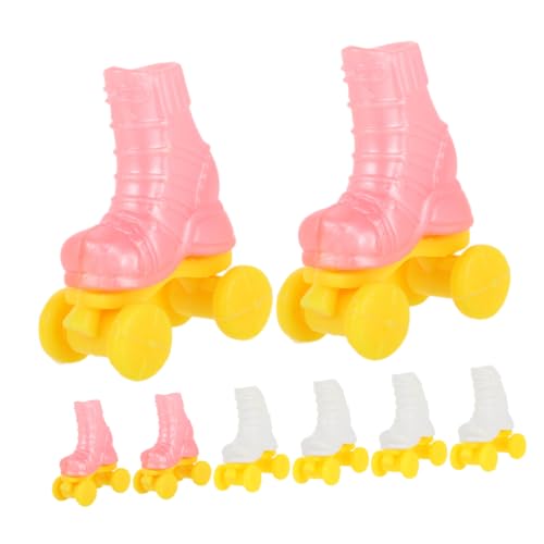 DECHOUS 4 Paare Roller Skates Mini-Schuhe Rollschuhe Puppen-Skating-Werkzeug Schlittschuh-Bastelarbeiten für eine Puppe dekoratives Rollschuhmodell Miniaturmodell Plastik von DECHOUS