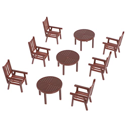 DECHOUS 4 Sets 1:75 Puppenhaus Tisch Und Stühle Modelle Set Miniatur Kunststoff Puppenhaus Möbel Zubehör Winzige Rustikale Requisiten Für DIY Feengarten Dekoration von DECHOUS
