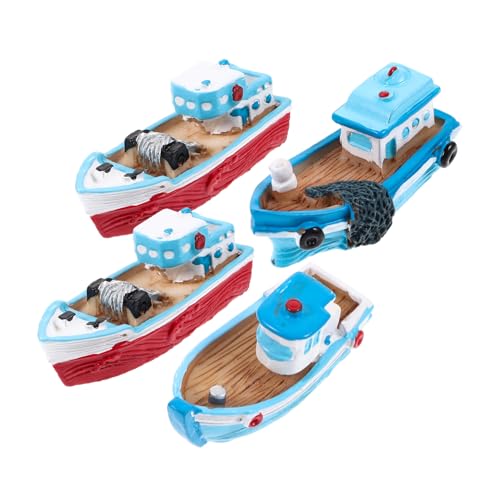 DECHOUS 4 Stück Fischerbootverzierungen Party Mini Bootsspielzeug Dekoration realistisch offic cutermesserser gartenscheere Ship Puppenhausverzierung für Desktop-Boot-Ornament Harz von DECHOUS