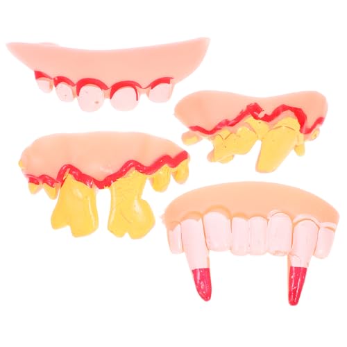 DECHOUS 4 Stück Halloween zähne Kostüm Zähne Halloween -Zähne dekorative Halloween-Zähne Kostüm mit falschen Zähnen Halloween-Zahnersatz falsche zähne für Halloween hässliche zähne Gummi von DECHOUS