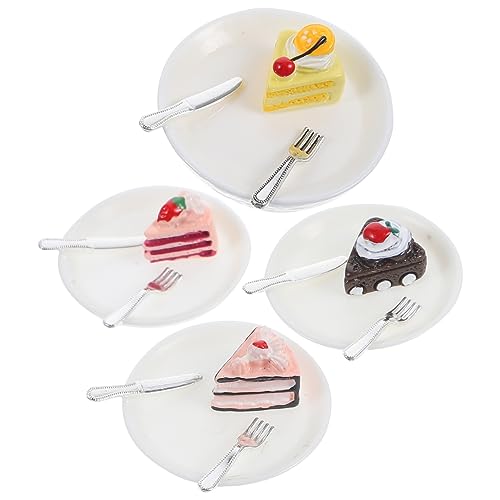 DECHOUS 4 Stück Mini-Kuchenteller Miniature Food puppenhauszubehör kuchendekoration tortendekoration Cake Decoration Miniatur-Dessertmodell Mini- -Küchenzubehör Mini-Essen Harz von DECHOUS