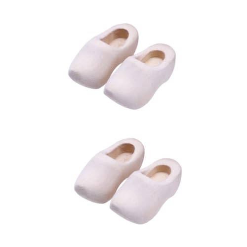 DECHOUS 4 Stück Mini holländische Holzschuhe Miniatur Mini High Heel Schuhe Unvollendete Holzschuhe Handwerkliche Holzschuhe puppenhaus Handwerk Dekoration hölzernes Mini-Klompen-Handwerk von DECHOUS