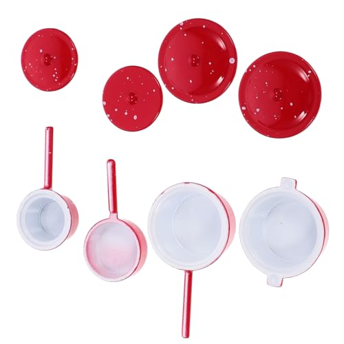DECHOUS 4 Stück Miniaturküche Play Kitchen küche spielzeuge mikrolandschaft kuechenarmaturen Milchtopf Miniatur-Puppenhausartikel Miniaturkochgeschirr Mini-Kocher Legierung rot von DECHOUS
