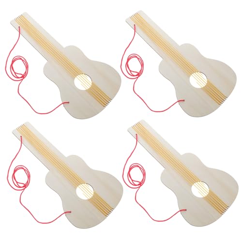 DECHOUS 4 Stück Musikinstrument Zum Selbermachen Gitarrenfarbe Blanko-scheiben Zum Basteln Aus Holz Gitarrenbausatz Selber Machen Kinderukulele Für Jungen Holzgitarre Hölzern Beige von DECHOUS