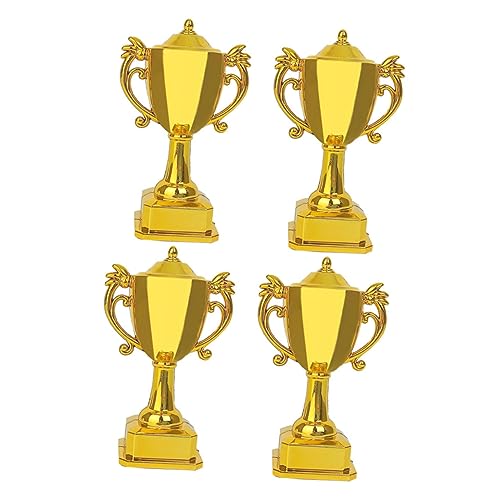 DECHOUS 4 Stück Puppenhaus Mini Goldene Trophäe Modell 4 Stück Kleine Puppen Miniatur Lustige Sporttrophäe Für Puppenhaus Party Auszeichnung Winzige Dekorative Trophäen Turniere von DECHOUS