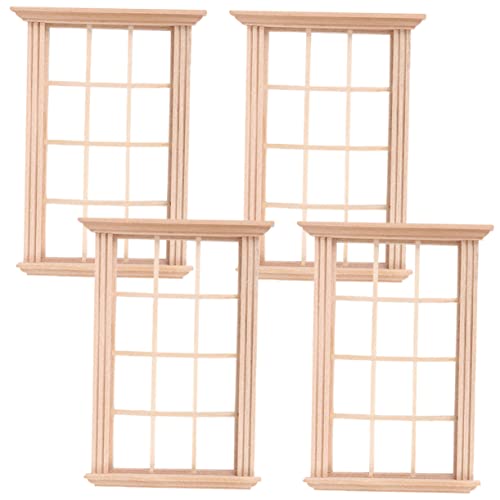 DECHOUS 4 Stück Puppenhaus-Modell Miniatur Puppenhaus-Möbelfenster kleines Fenster Mini Möbelfenster DIY -Fenstermodell Mini-Fenstermodell Puppenhausfenster hölzern von DECHOUS