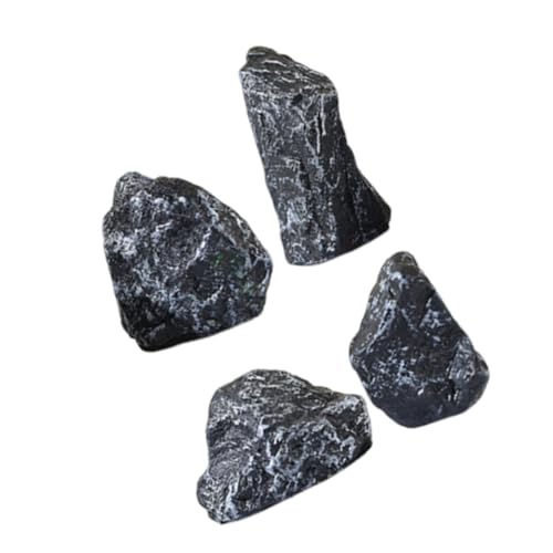 DECHOUS 4 Stück Simulierte Steingartenornamente Miniaturgartenberg Landschaft drinnen Felsen dekorative Steine Kunststein Dekoration Steingartenverzierung Rock- Kunstharz Black von DECHOUS