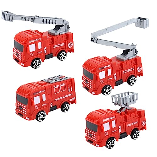 DECHOUS 4 Stück Spielzeugautos Lkws Feuerwehrautos Geburtstagsdekorationen Autos Spielzeugautos Feuerwehrautos Lkws Kinderspielzeug Kuchenzubehör Feuerwehrmann von DECHOUS