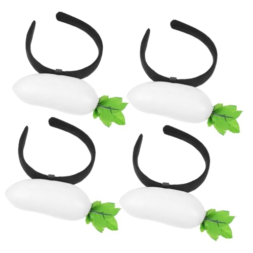 DECHOUS 4 Stück Teiliges Daikon Haarreif Realistische Weiße Optik Verstellbar und Leicht Bequemer Sitz für Festivals Partys und Kostümzubehör Kreative Gemüse Deko von DECHOUS