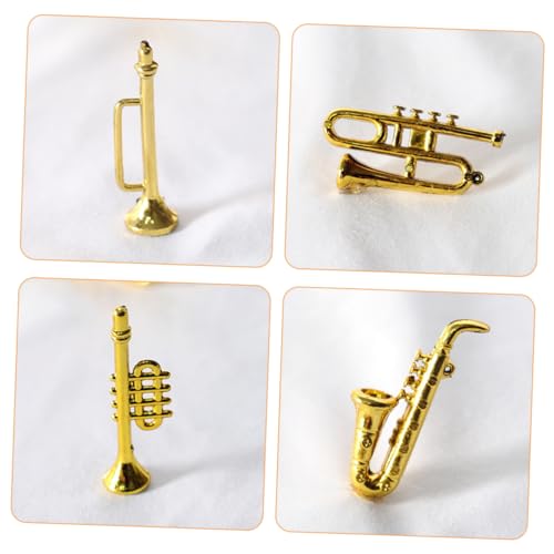 DECHOUS 4 Stück Teiliges Miniatur Puppenhaus Musikinstrument Modellset Klassische Saxophon Waldhorn Trompete und Altsaxophon Handgefertigte Dekorative Mini Instrumente für DIY von DECHOUS
