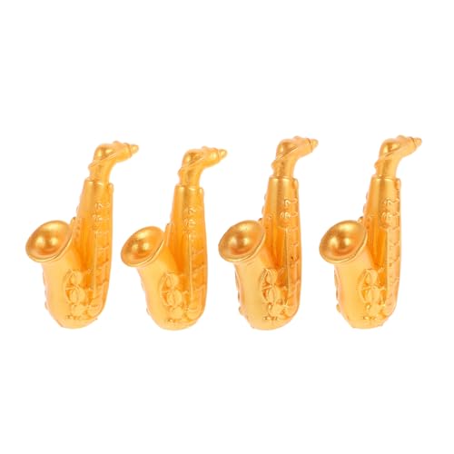 DECHOUS 4 Stück simulieren Puppenhaus Instrumente Mini Saxophon Puppenstube Musik sammlerstücke musikspielzeug deko realistisch Miniatur-Saxophon-Puppenhaus-Requisite Harz Golden von DECHOUS