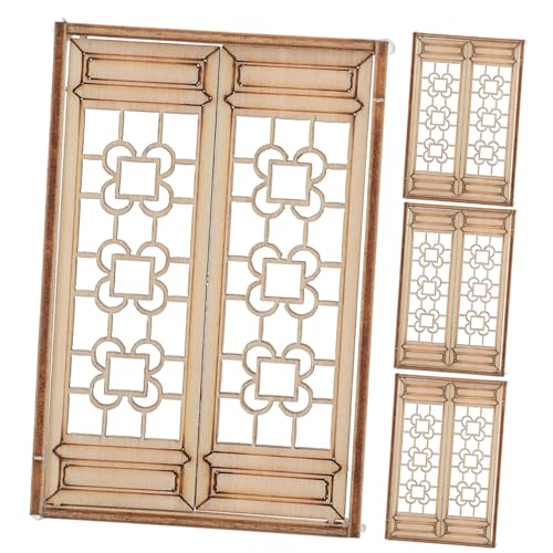 DECHOUS 4Stücke Holzfenster Für Puppenhaus DIY Fensterrahmen Modell Für Bastelprojekte Detailgetreue Nachbildung Für Puppenhausdekoration Und Modelldesign von DECHOUS