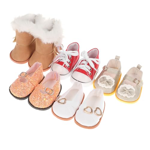 DECHOUS 5 Paare Puppenschuhe Miniatur-sammelschuhe Winzige Puppenersatzschuhe Puppenstiefel Puppenhauszubehör Puppenspielzeugschuhe Schuhe Puppen Leinwandschuh Puppen-Canvas-Schuhe Stoff von DECHOUS