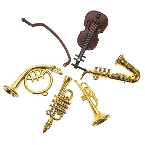 DECHOUS 5 Stück Mini-Musikinstrumentenmodell Puppenhaus-Miniaturgitarre Kinderspielzeug Dekoration für Toys Mini-Instrumentenset Puppenhaus-Instrumente Plastik von DECHOUS