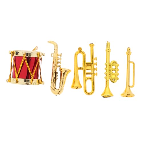 DECHOUS 5 Stück Miniatur-Musikinstrumente Puppenhaus Mini Mini-Instrumente Miniatur-Musical mini Instrumente musikspielzeug Puppenzubehör Mini-Hausinstrumentenmodell Plastik Golden von DECHOUS