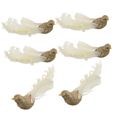 DECHOUS 6 Stück Künstlicher Federvogel Baumschmuckvögel Dekorative Vögel Künstliche Vögel Realistisch Vögel Zum Basteln Vögel Realistischer Vogel Clip Auf Vogelschmuck Golden Schaum von DECHOUS
