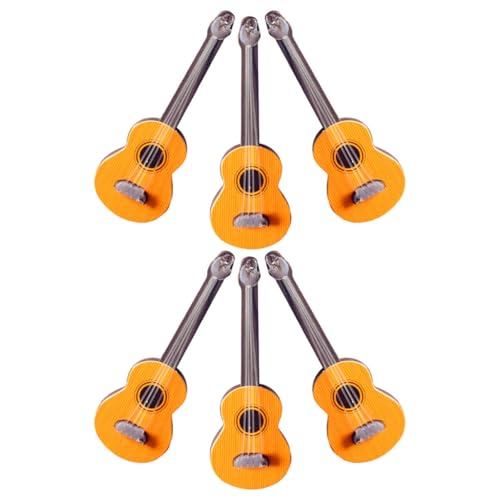 DECHOUS 6 Stück Puppenhaus Gitarre Mini-musikinstrumentenmodell Miniatur Gitarre Mini-gitarrenfigur Gitarrenstütze Winzige Requisitengitarre Mini -gitarrenmodell Hanging Ornament Holz von DECHOUS