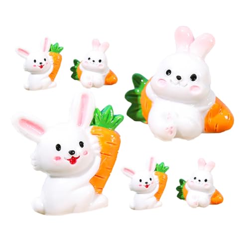 DECHOUS 6 Stück Teiliges Miniatur Kaninchen Wetterfestem Harz Detailreiche Osterdeko Figuren für Garten Mini Bunny Skulpturen Kreative Mikro landschaftsdekoration von DECHOUS
