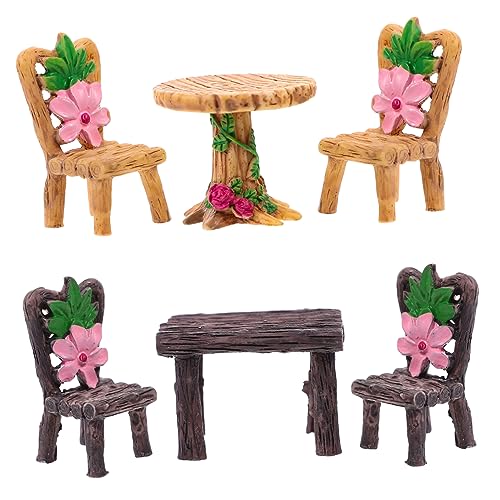 DECHOUS 6 Stück Tisch Und Stuhlornamente Aus Kunstharz Kindermöbel Mini Möbel Winzige Möbel Zubehör Mini Zeug Mini Hausmöbel Puppenhausmöbel Feengartentisch Kaffee von DECHOUS