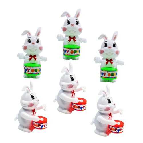 DECHOUS 6 Stück Trommelnder Hase Schlagzeug Kaninchenhandwerk Desktop- Aus Kunststoff Hasenpuppenschmuck Zartes Kaninchendekor Plastik von DECHOUS
