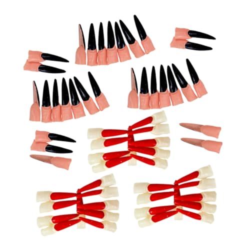 DECHOUS 60Stücke Gefälschte Fingernägel Für Halloween Hexen Kostüm Zubehör Große Schwarze Und Rote Nägel Für Maskerade Requisiten Für Partys Und Cosplay von DECHOUS