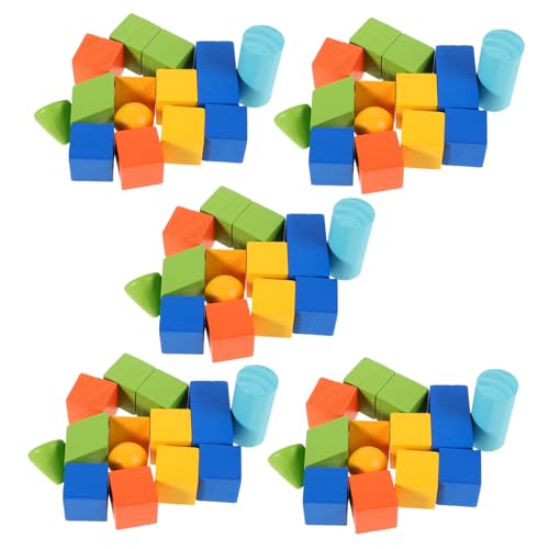 DECHOUS 70pcs 3D Formen Geometrische Feststoffe Holzformen Farbgeometrische Formen Blöcke Set Montessori Lernspielzeug Für Vorschule Elementary von DECHOUS