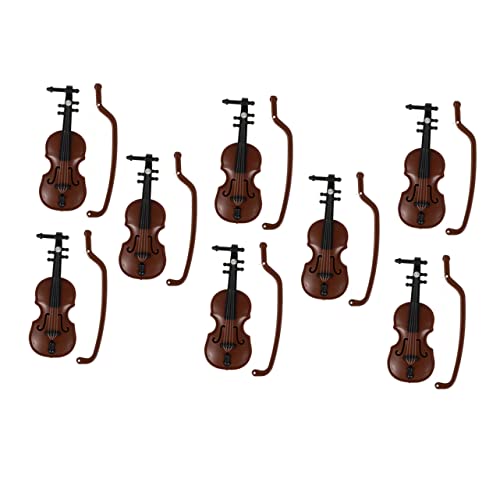 DECHOUS 8 Stück Puppenhaus-Geige Feines Geigenhandwerk Kleinste Geige Geigenmodell Geigenverzierung Mini-instrumentenschmuck Musikinstrumentenmodell Simulation Geige Plastik Brown von DECHOUS