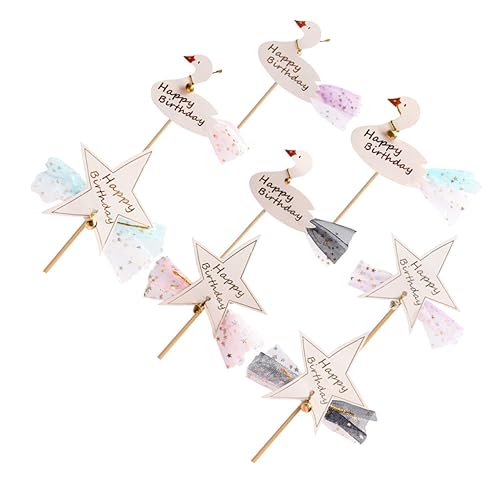 DECHOUS 8 Stücke Geburtstag Kuchen Topper Set Cartoon Schwan Kuchen Picks Entzückende Decor Für Party von DECHOUS