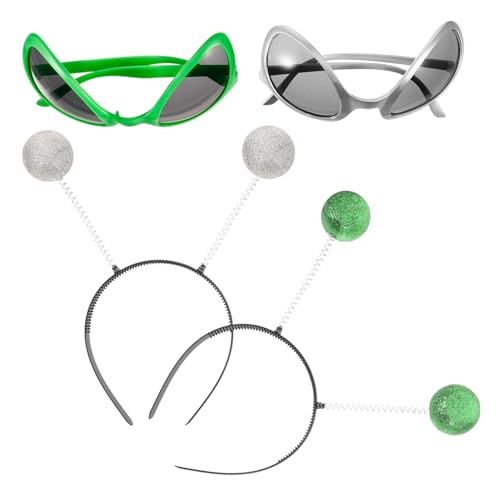 DECHOUS Außerirdische Kostüm Stirnband und Brille Silber Grün Lustige Partybrille mit Antenne Halloween Zubehör für Erwachsene Auffälliges Headband für Fasching und Verkleidung von DECHOUS