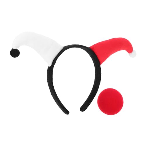 DECHOUS Clown-Stirnband für erwachsene Frauen – Halloween-Kostüm rot weiß Clown-Kopfbedeckung lustiges Haarband mit Nase – bequemer Party-Kopfschmuck für Verkleidungen Cosplay von DECHOUS