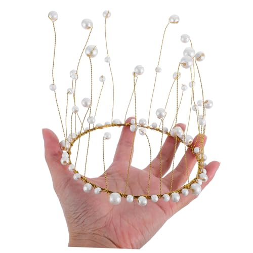 DECHOUS Goldene Perlenkrone Tortenaufsatz Edle Cake Decoration Zubehör für Hochzeit und Geburtstag Handgefertigte Mädchen Krone Langlebiges Kupferdraht design Festliche Tortendeko von DECHOUS