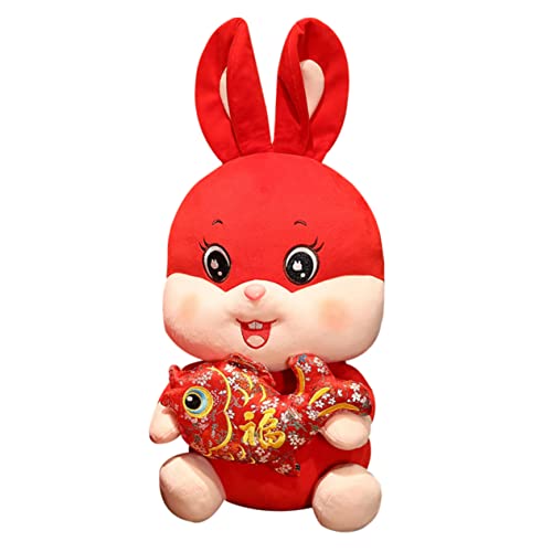 DECHOUS Jahr des Hasen-maskottchens Chinesisches Neujahrsgeschenk 2023 Kuscheltiere Spielzeug Sternzeichen Tierspielzeug Chinesische Mondjahrverzierung Kopfkissen Schreibtisch Pp Baumwolle von DECHOUS