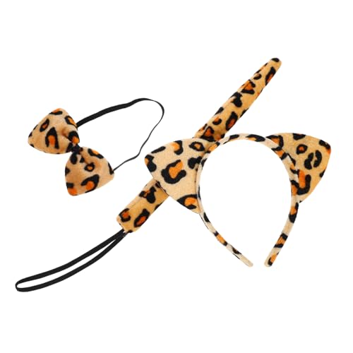 DECHOUS Leoparden Kostüm Set mit Plüsch Leopardenohren Haarreif Schleife und Weiches Sicheres Halloween Kostüm Accessoire Set für Mädchen Party Verkleidung von DECHOUS