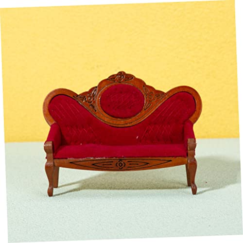 DECHOUS Maßstab Vintage Holzsofa Modell Puppenhausmöbel Puppencouch mit Realistischem Design Langlebig und Dekorativ für Puppenhaus Wohnzimmer und Kinderzimmer von DECHOUS