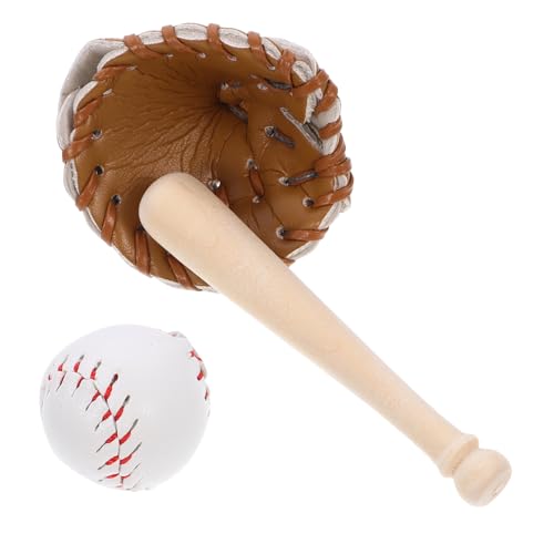 DECHOUS Mini Baseball aus Holz und Leder Miniatur Baseballschläger Ball und Handschuh für Puppenhaus Dekoration Tragbares Sportspielzeug Sicheres Rollenspiel Zubehör für Mini Haus und von DECHOUS