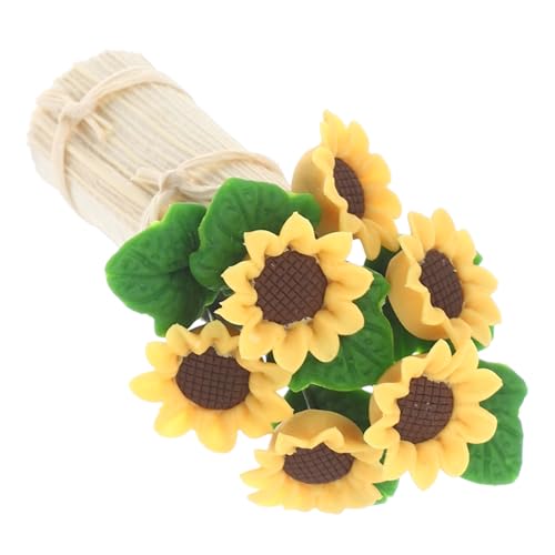 DECHOUS Mini-Blumentopf zum Basteln Dekoration Miniatur Ornamente gefälscht buchattrappe deko künstliche Sonnenblumen Links Vase Spielspielzeug vorgeben Puppenhausverzierung Ton Yellow von DECHOUS