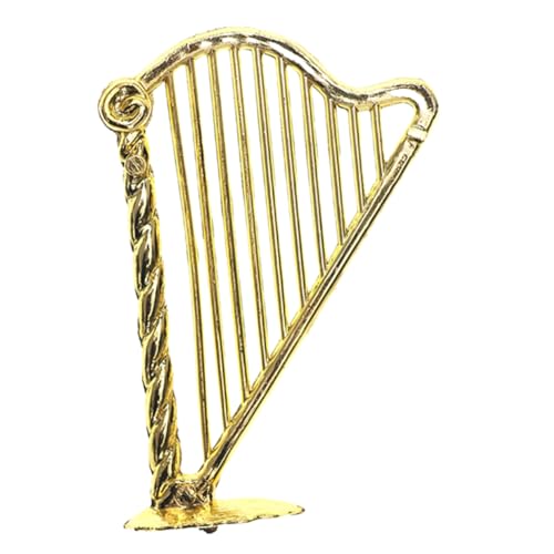 DECHOUS Mini-Harfe klein Harfen Miniatur Mini-Musikinstrumente Bausatz puppenhauszubehör Dollhouse Accessories dekoratives Mini-Instrument Lebensechte Harfe aus Kunststoff Plastik Golden von DECHOUS
