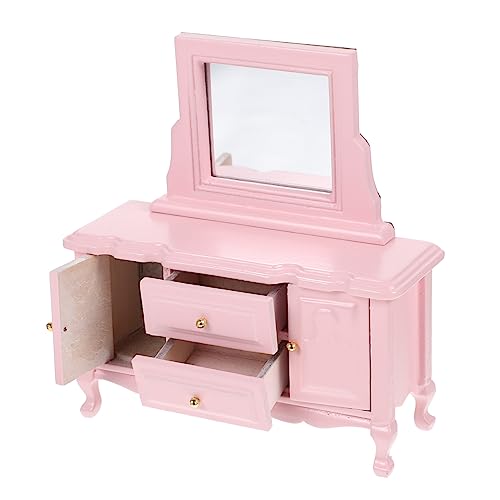 DECHOUS Mini-Kommode Miniatur-Puppenkleid Mini-Zubehör für Puppen klein Puppenhaus-Spiegel puppenhausmöbel puppenstubenzubehör minikommoden puppenhaus Mini House Prop Birke Rosa von DECHOUS