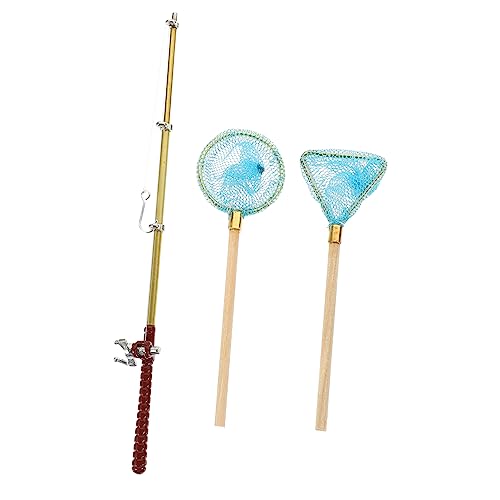 DECHOUS Miniatur Angelruten Set Teiliges Puppenhaus Zubehör für Mini Fishing Rod Net Dekoration für Kreative von DECHOUS