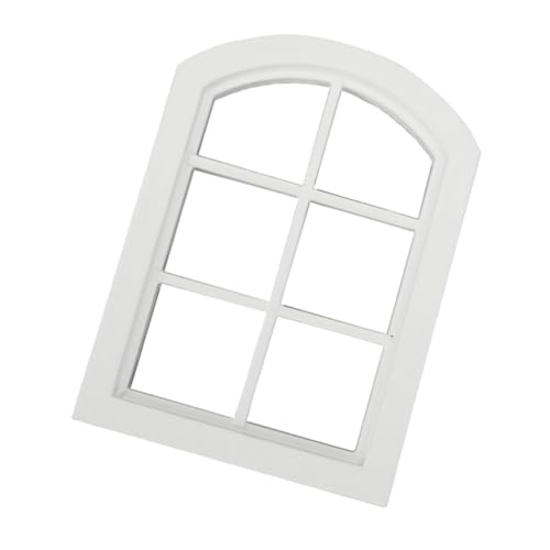 DECHOUS Miniatur Fach Holzfensterrahmen Weiß Rundes Puppenhaus Fenster Modell Robust und Realistisch Leicht und Kompakt für Puppenhaus Zubehör und DIY Möbelbau von DECHOUS