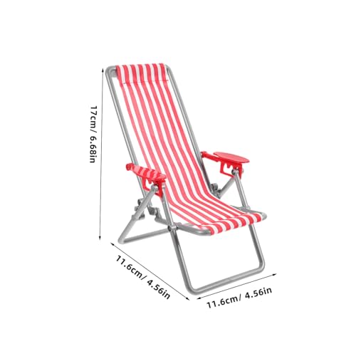 DECHOUS Miniatur Klappbarer Strandliegestuhl Puppenhaus Möbel Leichter Kunststoff Sessel mit Roter Streifen Dekorativer Mini Beach Chair für Puppenhaus und Mikro Landschaft Platzsparendes von DECHOUS