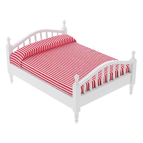 DECHOUS Puppenhaus Doppelbett Babypuppe Puppen Mini Puppenhaus Möbel DIY Twin Size Kinderbett Twin Size Bett Twin Bett Dekoration Twin Bodenbett Puppenhaus Doppelbett Birke von DECHOUS