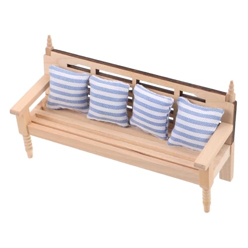 DECHOUS Puppenstubenstuhl Dollhouse Couch Mit Kissen Puppenhaussofa Mit Kissen Mini-puppenmöbel Puppenhauszubehör Kleiner Puppenstuhlhocker Puppenstuben-Sofa-Modell Mini-Stuhl Khaki Holz von DECHOUS