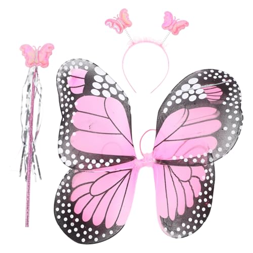 DECHOUS Schmetterling Kostüm mit Zauberstab und Kopfbedeckung Leicht Anzuziehen für Bühnenauftritte Rollenspiele und Partys Rosa Teiliges für Mädchen von DECHOUS