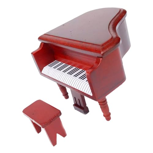 DECHOUS Simuliertes Klavier Puppenhausdekor Simulation Mini-Klavier Mikrolandschaftsgestaltung Klavierdekor Puppenhaus Klavier Dekoration Miniatur-klaviermodell Hölzern Rot von DECHOUS
