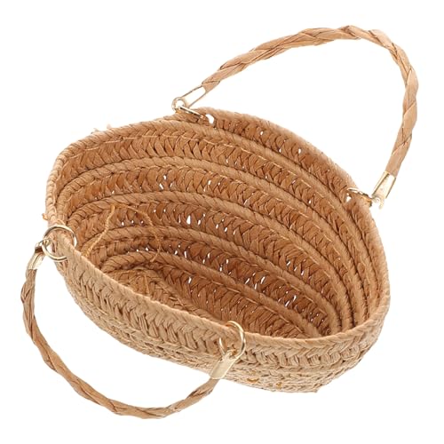 DECHOUS Strohsack Kleine Körbchen Minitasche Für Puppe Puppenhandtasche Osterkorb Tragbare Aufbewahrungsbox Für Puppen Puppenhaus Mini Stroh Mini-Handtasche Kleiner Korb Papier Light Brown von DECHOUS