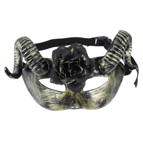 DECHOUS Verstellbare Half Face Maske mit Abnehmbaren Goldenen Schafshörnern und Blumen Leichte Halloween Cosplay Maske für Erwachsene Komfortabel Vielseitig für Party und Theater von DECHOUS