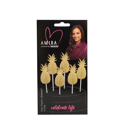 AMIRA powered by decocino - Cake Topper Ananas 6-tlg - glitzer, ideal für Muffins, Kuchen und Torten, Geburtstag, Party, Hochzeit, JGA AMIRA powered by decocino - Cake Topper Ananas 6-tlg - glitzer, ideal für Muffins, Kuchen und Torten, Geburtstag, Party, Hochzeit, JGA von DECOCINO